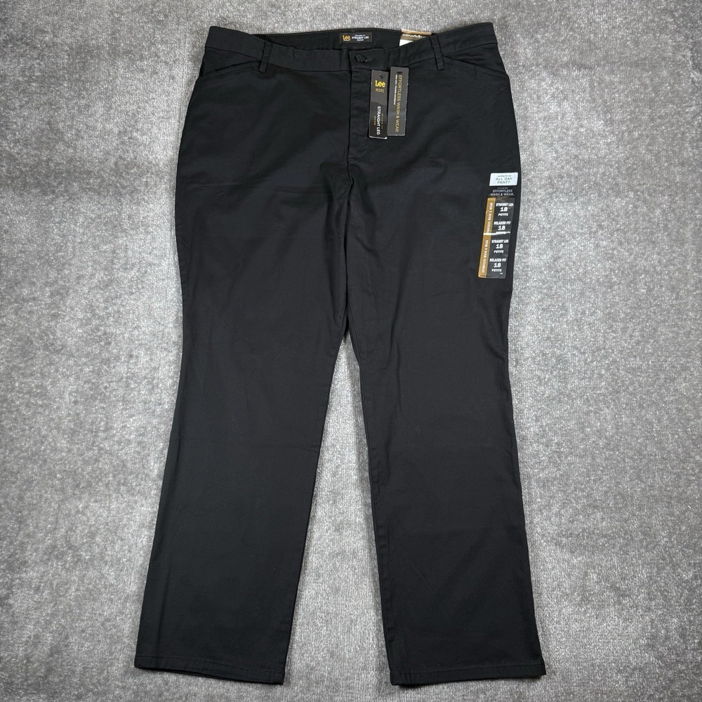 NWT Lee Pants Women's 18 Petites Black Straight Leg Relaxed Fit Mid Rise